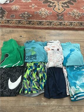 Kids Athletic Tops and Shorts Bundle - Blue, Teal & Green